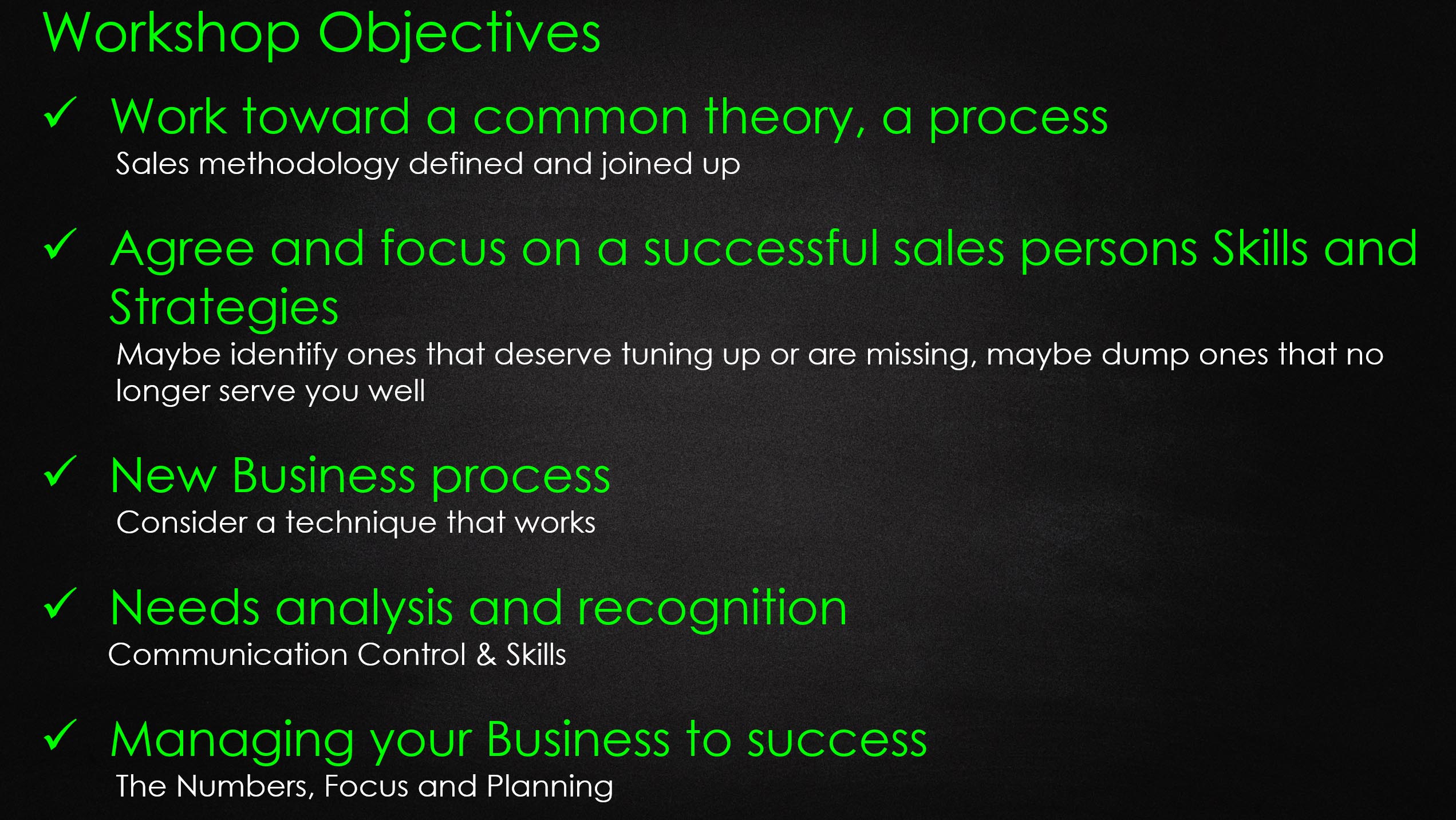 Value and Professional selling workshop objectives